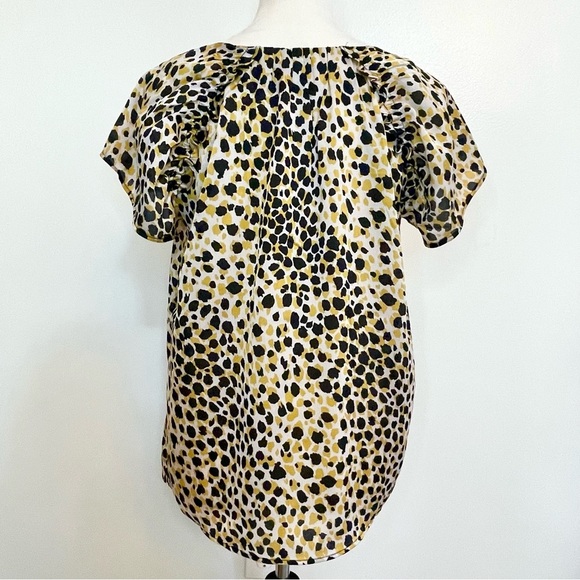 Ann Taylor Petite MP Leopard Animal Print Puff Sleeve Blouse Yellow Black - Picture 3 of 11